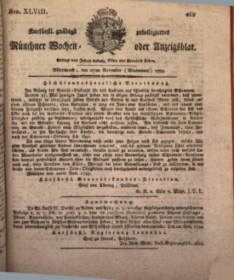 Kurfürstlich gnädigst privilegirte Münchner-Zeitung (Süddeutsche Presse) Mittwoch 27. November 1799