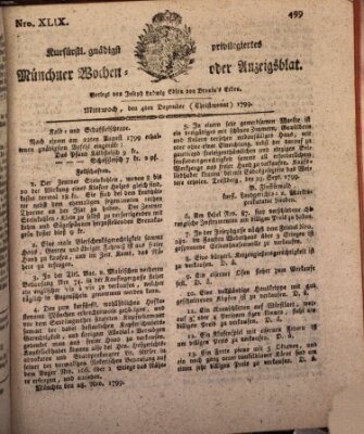 Kurfürstlich gnädigst privilegirte Münchner-Zeitung (Süddeutsche Presse) Mittwoch 4. Dezember 1799