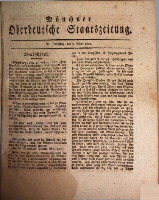 Münchner oberdeutsche Staatszeitung (Süddeutsche Presse) Dienstag 7. Januar 1800