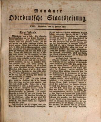 Münchner oberdeutsche Staatszeitung (Süddeutsche Presse) Samstag 15. Februar 1800