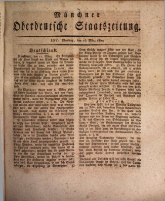 Münchner oberdeutsche Staatszeitung (Süddeutsche Presse) Sonntag 16. März 1800