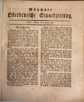 Münchner oberdeutsche Staatszeitung (Süddeutsche Presse) Dienstag 3. Juni 1800