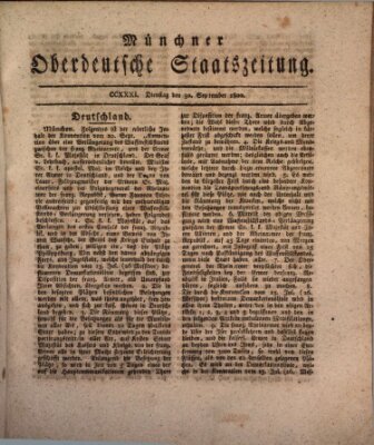 Münchner oberdeutsche Staatszeitung (Süddeutsche Presse) Dienstag 30. September 1800