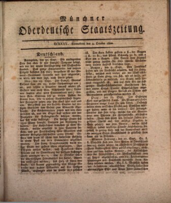 Münchner oberdeutsche Staatszeitung (Süddeutsche Presse) Samstag 4. Oktober 1800