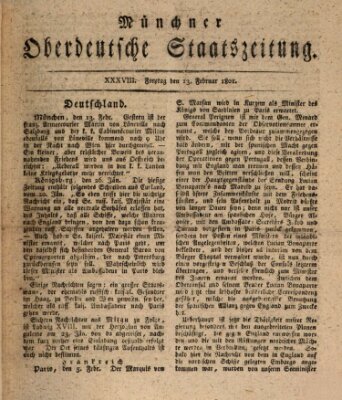 Münchner oberdeutsche Staatszeitung (Süddeutsche Presse) Freitag 13. Februar 1801