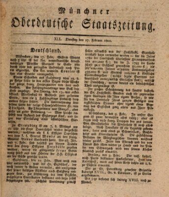 Münchner oberdeutsche Staatszeitung (Süddeutsche Presse) Dienstag 17. Februar 1801