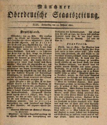 Münchner oberdeutsche Staatszeitung (Süddeutsche Presse) Donnerstag 19. Februar 1801