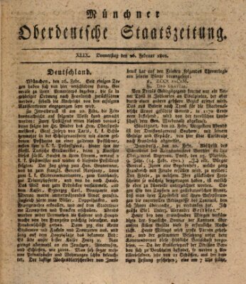 Münchner oberdeutsche Staatszeitung (Süddeutsche Presse) Donnerstag 26. Februar 1801