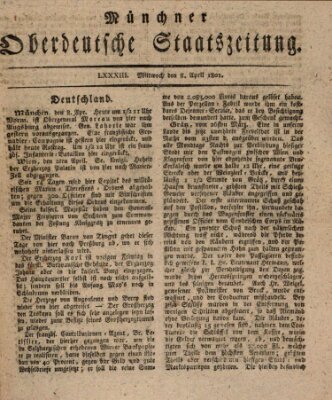 Münchner oberdeutsche Staatszeitung (Süddeutsche Presse) Mittwoch 8. April 1801