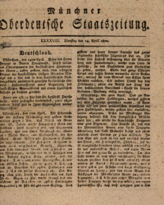 Münchner oberdeutsche Staatszeitung (Süddeutsche Presse) Dienstag 14. April 1801