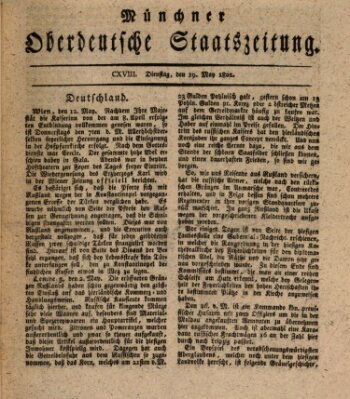 Münchner oberdeutsche Staatszeitung (Süddeutsche Presse) Dienstag 19. Mai 1801