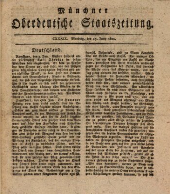 Münchner oberdeutsche Staatszeitung (Süddeutsche Presse) Montag 15. Juni 1801