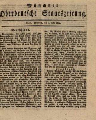 Münchner oberdeutsche Staatszeitung (Süddeutsche Presse) Mittwoch 1. Juli 1801