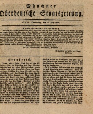 Münchner oberdeutsche Staatszeitung (Süddeutsche Presse) Donnerstag 16. Juli 1801