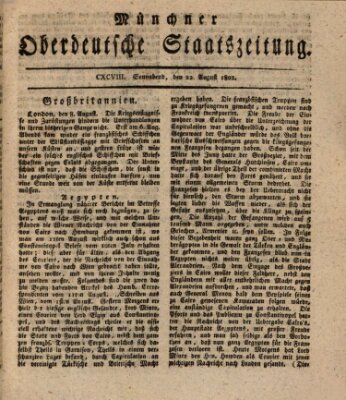 Münchner oberdeutsche Staatszeitung (Süddeutsche Presse) Samstag 22. August 1801