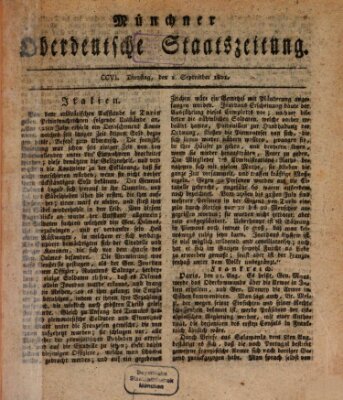 Münchner oberdeutsche Staatszeitung (Süddeutsche Presse) Dienstag 1. September 1801