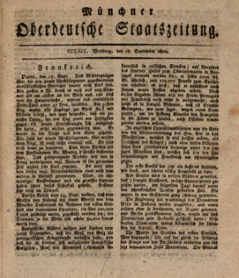 Münchner oberdeutsche Staatszeitung (Süddeutsche Presse) Montag 28. September 1801