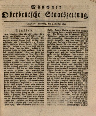 Münchner oberdeutsche Staatszeitung (Süddeutsche Presse) Montag 5. Oktober 1801