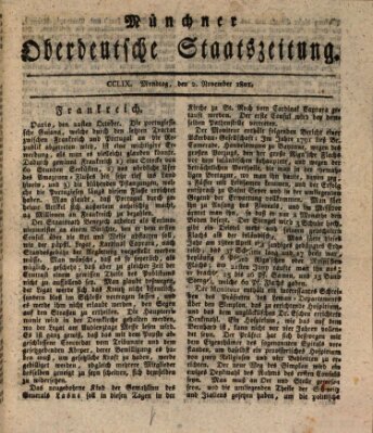 Münchner oberdeutsche Staatszeitung (Süddeutsche Presse) Montag 2. November 1801