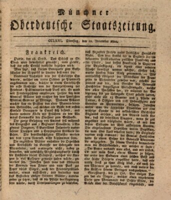 Münchner oberdeutsche Staatszeitung (Süddeutsche Presse) Dienstag 10. November 1801