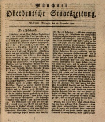 Münchner oberdeutsche Staatszeitung (Süddeutsche Presse) Mittwoch 18. November 1801