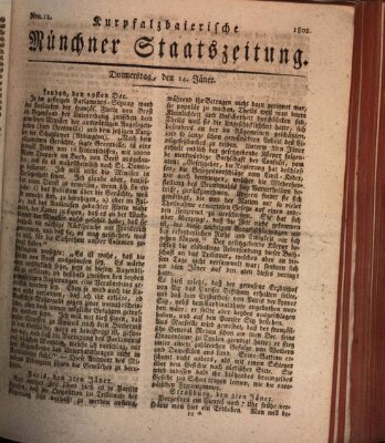 Kurpfalzbaierische Münchner Staats-Zeitung (Süddeutsche Presse) Donnerstag 14. Januar 1802