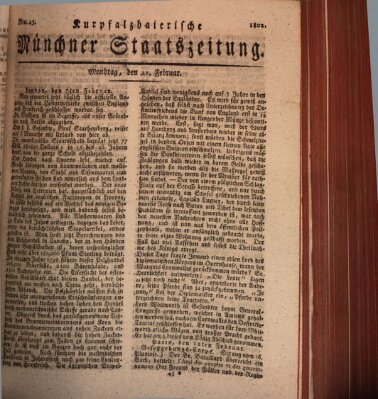 Kurpfalzbaierische Münchner Staats-Zeitung (Süddeutsche Presse) Montag 22. Februar 1802