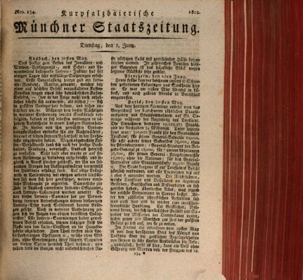 Kurpfalzbaierische Münchner Staats-Zeitung (Süddeutsche Presse) Dienstag 8. Juni 1802