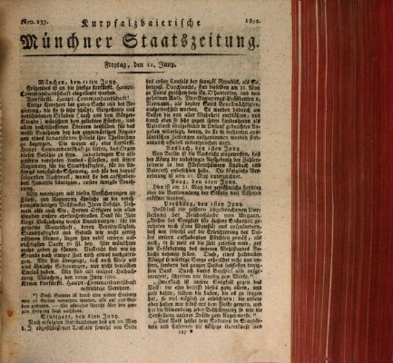 Kurpfalzbaierische Münchner Staats-Zeitung (Süddeutsche Presse) Freitag 11. Juni 1802