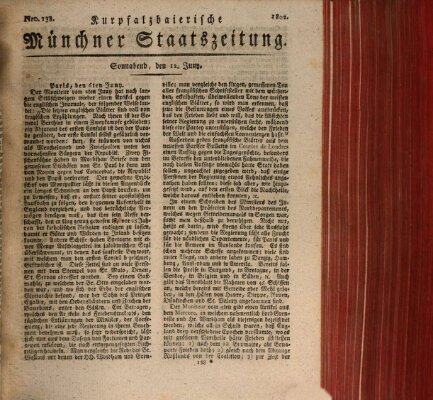 Kurpfalzbaierische Münchner Staats-Zeitung (Süddeutsche Presse) Samstag 12. Juni 1802