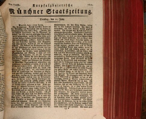 Kurpfalzbaierische Münchner Staats-Zeitung (Süddeutsche Presse) Dienstag 22. Juni 1802