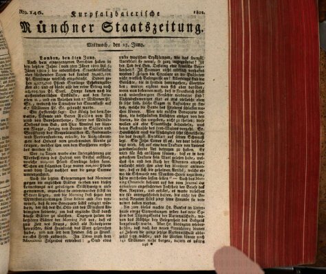 Kurpfalzbaierische Münchner Staats-Zeitung (Süddeutsche Presse) Mittwoch 23. Juni 1802