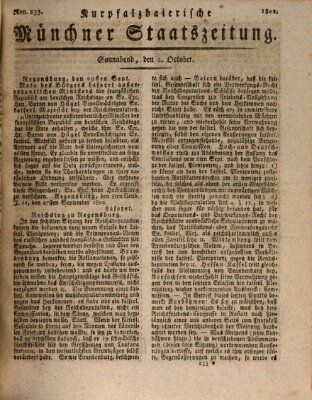 Kurpfalzbaierische Münchner Staats-Zeitung (Süddeutsche Presse) Samstag 2. Oktober 1802