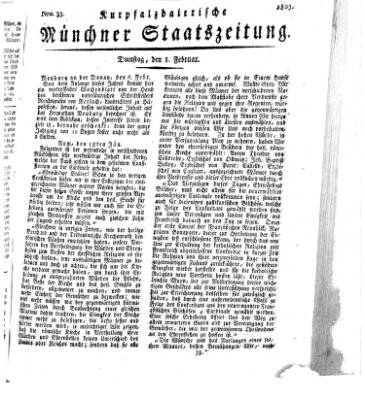 Kurpfalzbaierische Münchner Staats-Zeitung (Süddeutsche Presse) Dienstag 8. Februar 1803