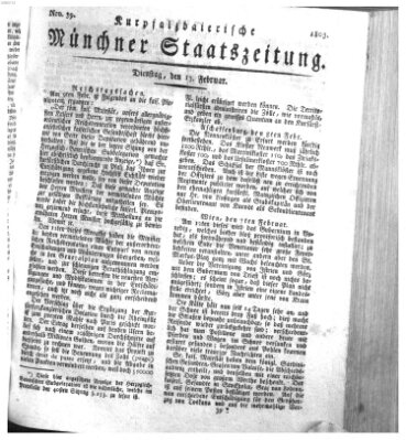 Kurpfalzbaierische Münchner Staats-Zeitung (Süddeutsche Presse) Dienstag 15. Februar 1803