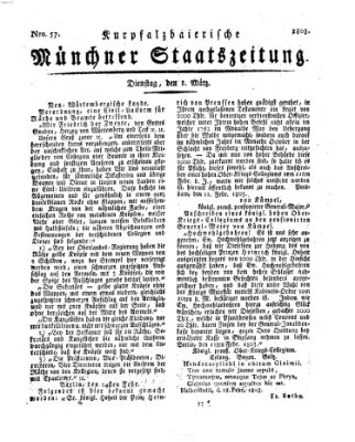 Kurpfalzbaierische Münchner Staats-Zeitung (Süddeutsche Presse) Dienstag 8. März 1803