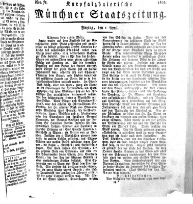 Kurpfalzbaierische Münchner Staats-Zeitung (Süddeutsche Presse) Freitag 1. April 1803