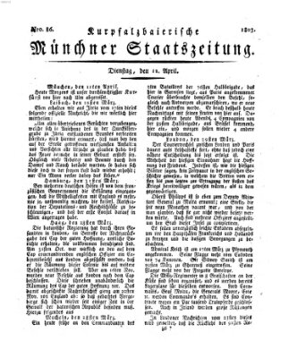 Kurpfalzbaierische Münchner Staats-Zeitung (Süddeutsche Presse) Dienstag 12. April 1803