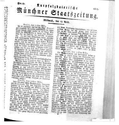 Kurpfalzbaierische Münchner Staats-Zeitung (Süddeutsche Presse) Mittwoch 13. April 1803