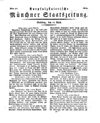 Kurpfalzbaierische Münchner Staats-Zeitung (Süddeutsche Presse) Montag 18. April 1803