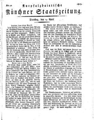 Kurpfalzbaierische Münchner Staats-Zeitung (Süddeutsche Presse) Dienstag 19. April 1803