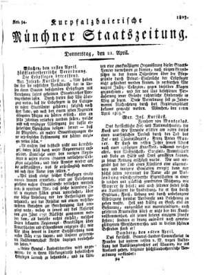 Kurpfalzbaierische Münchner Staats-Zeitung (Süddeutsche Presse) Donnerstag 21. April 1803