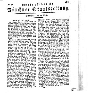 Kurpfalzbaierische Münchner Staats-Zeitung (Süddeutsche Presse) Samstag 23. April 1803