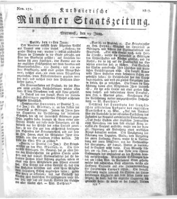 Kurpfalzbaierische Münchner Staats-Zeitung (Süddeutsche Presse) Mittwoch 29. Juni 1803