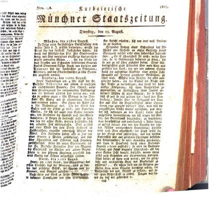 Kurpfalzbaierische Münchner Staats-Zeitung (Süddeutsche Presse) Dienstag 23. August 1803