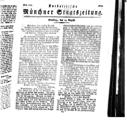 Kurpfalzbaierische Münchner Staats-Zeitung (Süddeutsche Presse) Montag 29. August 1803