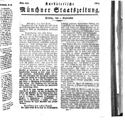 Kurpfalzbaierische Münchner Staats-Zeitung (Süddeutsche Presse) Freitag 2. September 1803