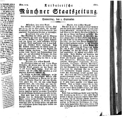 Kurpfalzbaierische Münchner Staats-Zeitung (Süddeutsche Presse) Donnerstag 8. September 1803