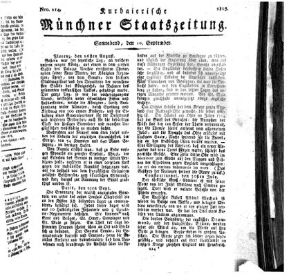 Kurpfalzbaierische Münchner Staats-Zeitung (Süddeutsche Presse) Samstag 10. September 1803