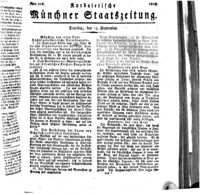 Kurpfalzbaierische Münchner Staats-Zeitung (Süddeutsche Presse) Dienstag 13. September 1803